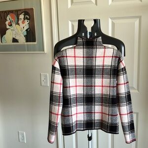 Tahari XSP schoolgirl plaid sweater petite pinkish white black red well made